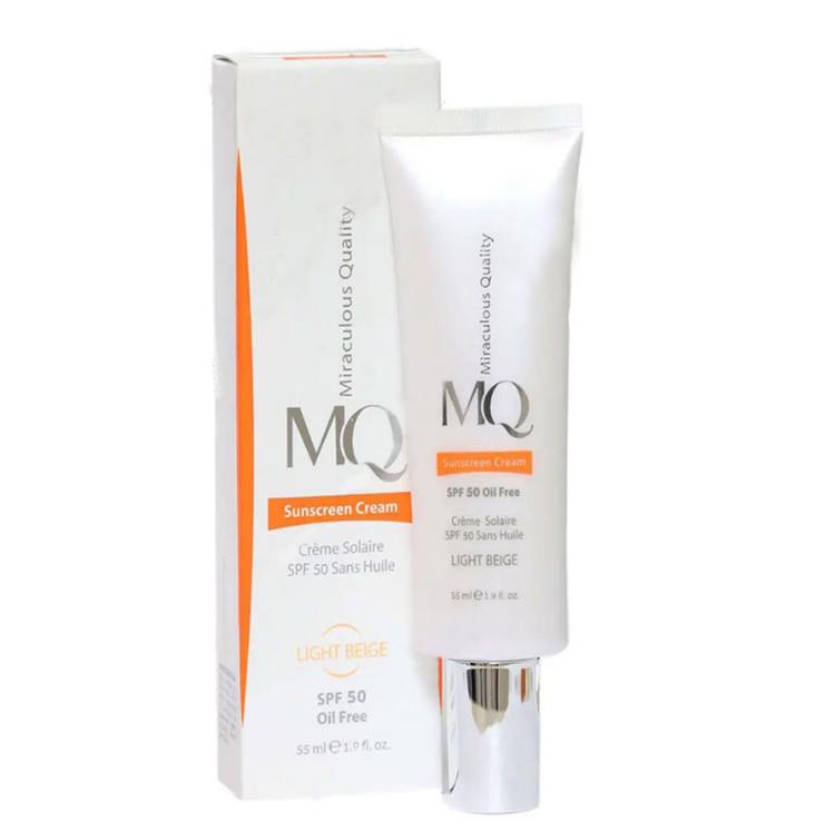 کرم ضد آفتاب فاقد چربی ام کیو مناسب پوست چرب SPF50 بژ روشن 55ml