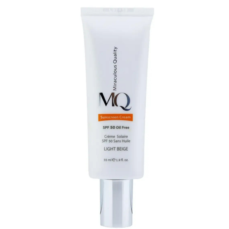 کرم ضد آفتاب فاقد چربی ام کیو مناسب پوست چرب SPF50 بژ روشن 55ml