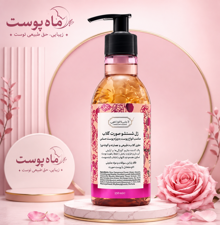 ژل شستشو صورت گلاب دیپ سنس مناسب پوست حساس حجم 250 میلی لیتر